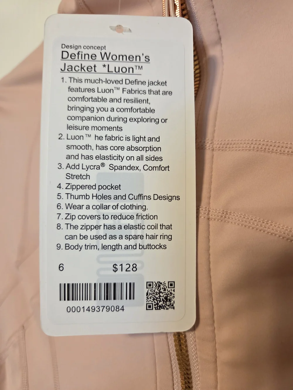 lululemon athletica Pink Pearl Define Jacket-NWT